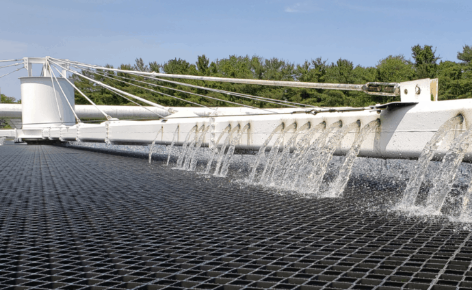 An image of water treatment plant using a trickling filter system