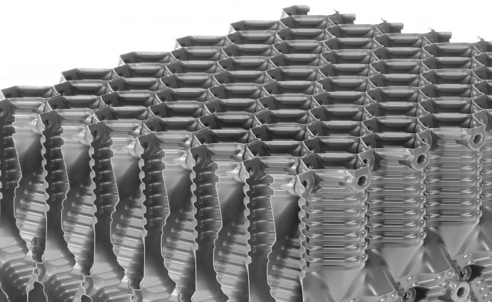 an image showing a close up of the top of an offset fluted fill from Brentwood Industries