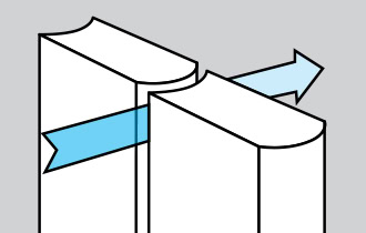 Illustration of two cooling towers with a single light blue arrow running horizontally through both covers, indicating a connection or transition between them. The background is a plain light gray. An XF150MAx logo subtly marks the arrow, hinting at a seamless integration.