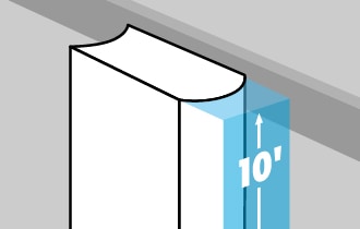 Illustration of a cooling tower. A blue gradient backdrop highlights a vertical measurement of the cooling tower.