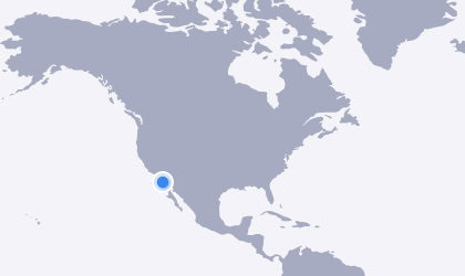 A map of Americas highlighting a specific location with a blue dot in Tijuana, Mexico.