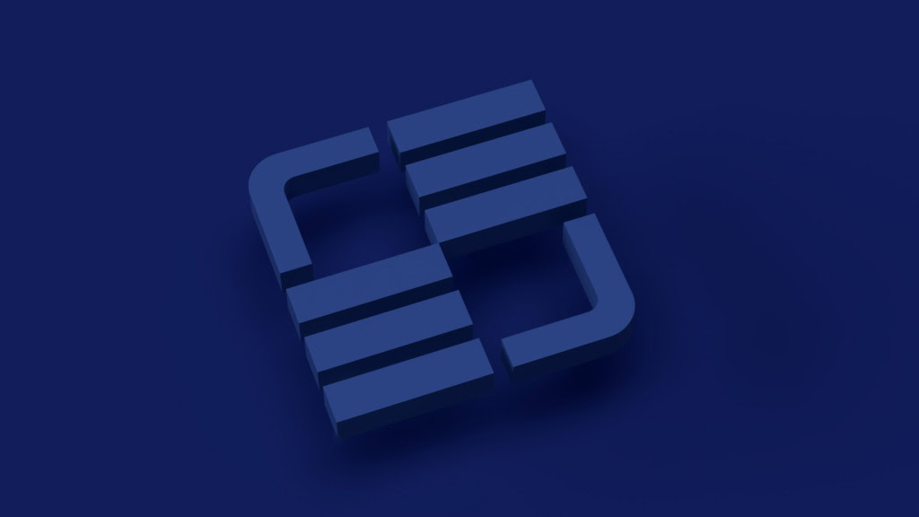 Un logotipo Brentwood estilizado y minimalista en 3D con fondo azul oscuro.